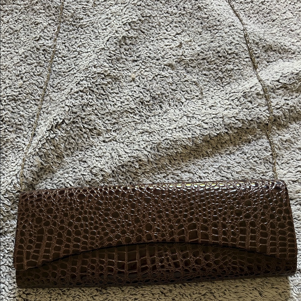 Brown Crocodile Clutch
